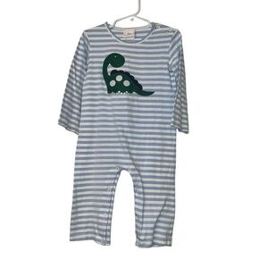 Stitchy Fish Blue white Striped Dinosaur romper sz 3T
